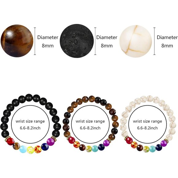 18 Pcs Chakra Bracelets for Women Men - Healing Stones, Relax & Yoga, Adjustable - Picture 2 of 7